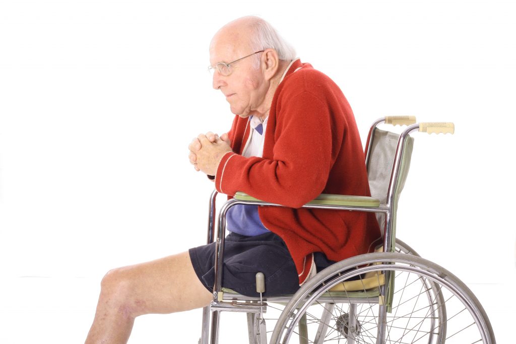 This elderly amputee could be a veteran needing long-term care